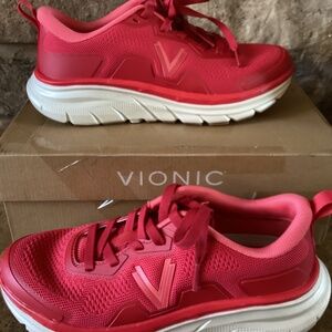 Vionic Walk Max Size 7.5 Women's Lace Up Sneaker Red Dark Pink